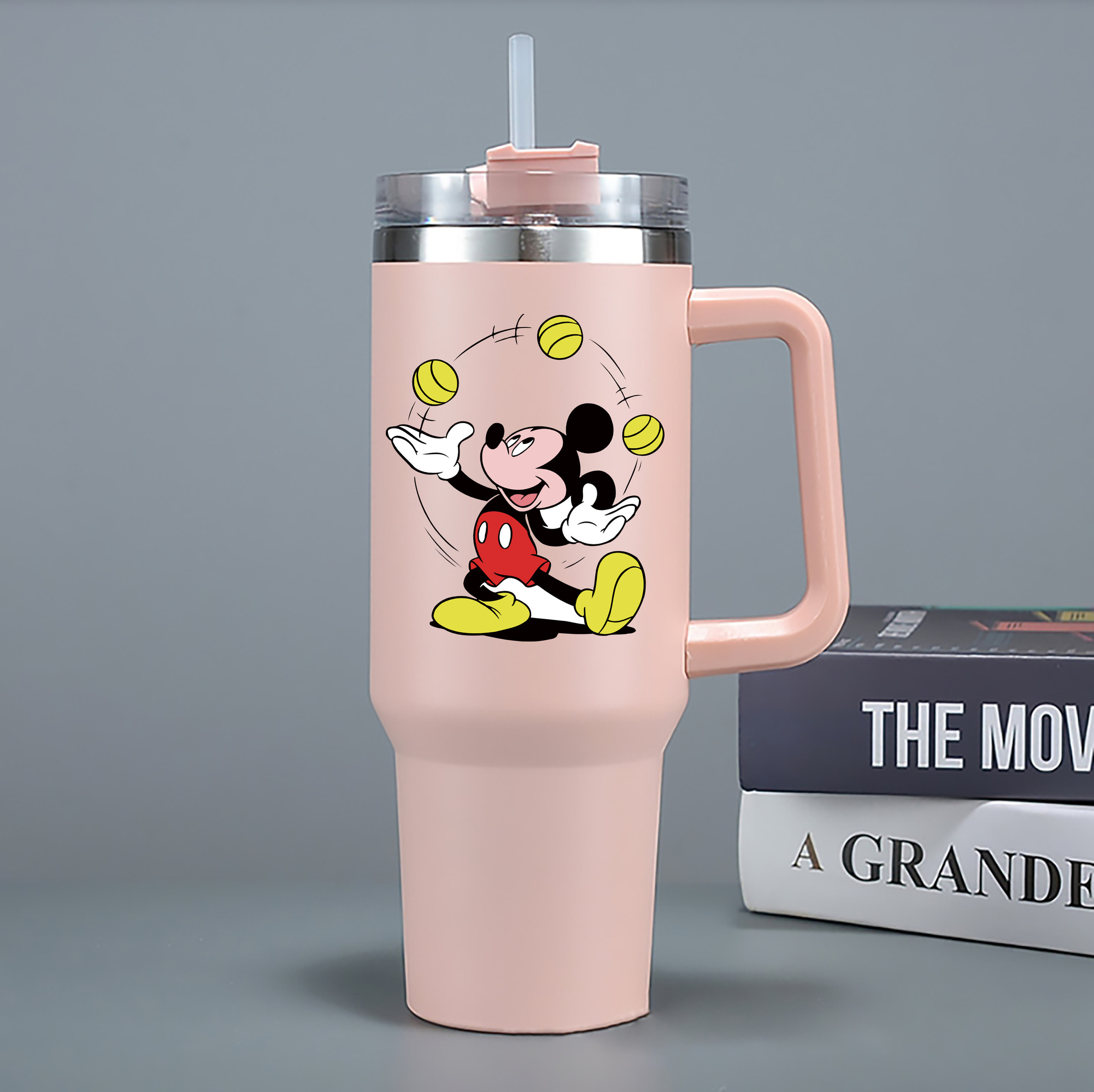 （画像用） ミッキーマウス Mickey Mouse 1200mL車用タンブラー - クリスタルステッカー（プラスチックストロー付き）